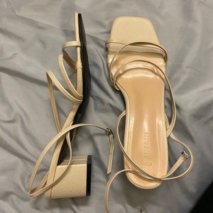 Tan block heel sandals